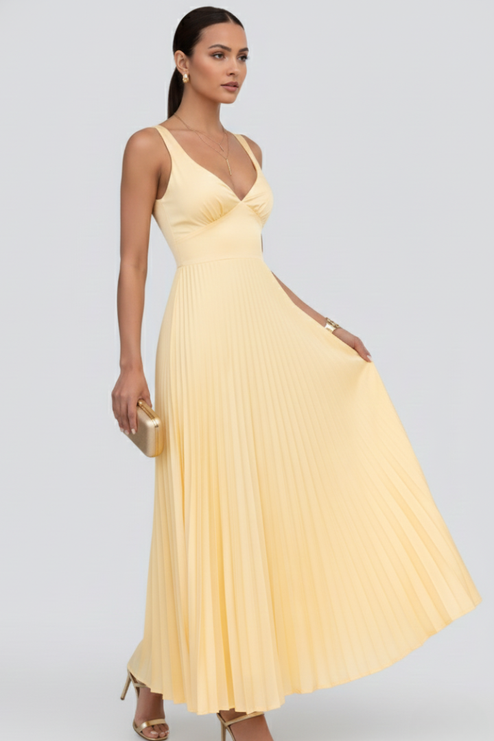 Aomi | Dames Maxi Jurk – Mouwloze V-hals Elegante Zwierige Jurk