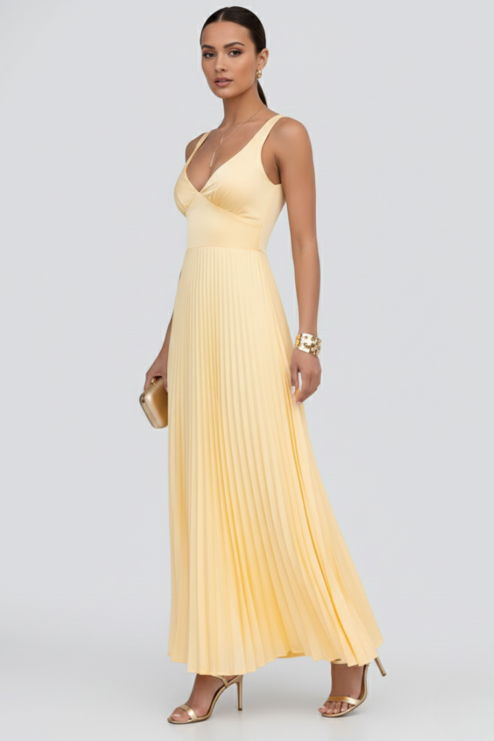 Aomi | Dames Maxi Jurk – Mouwloze V-hals Elegante Zwierige Jurk