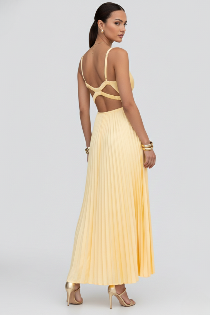 Aomi | Dames Maxi Jurk – Mouwloze V-hals Elegante Zwierige Jurk