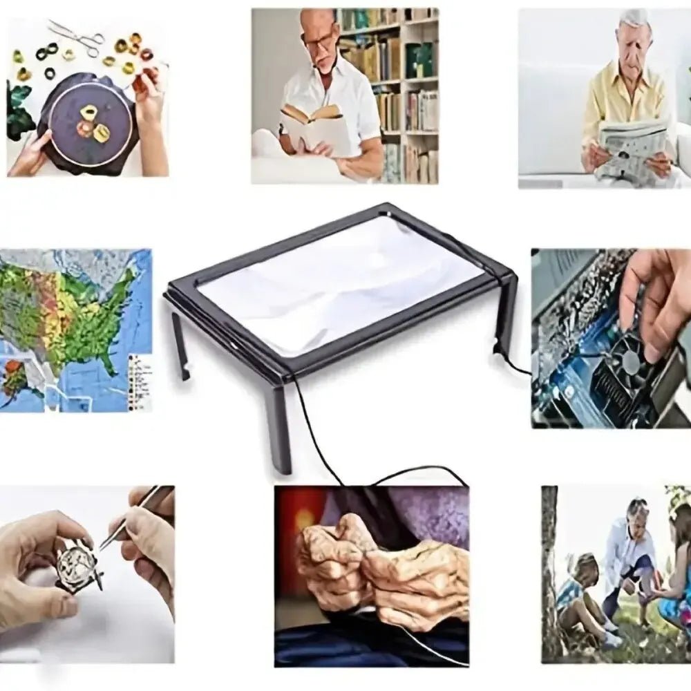 VisionDesk | 3X opvouwbare loep met LED-verlichting – handsfree tafelvergrootglas