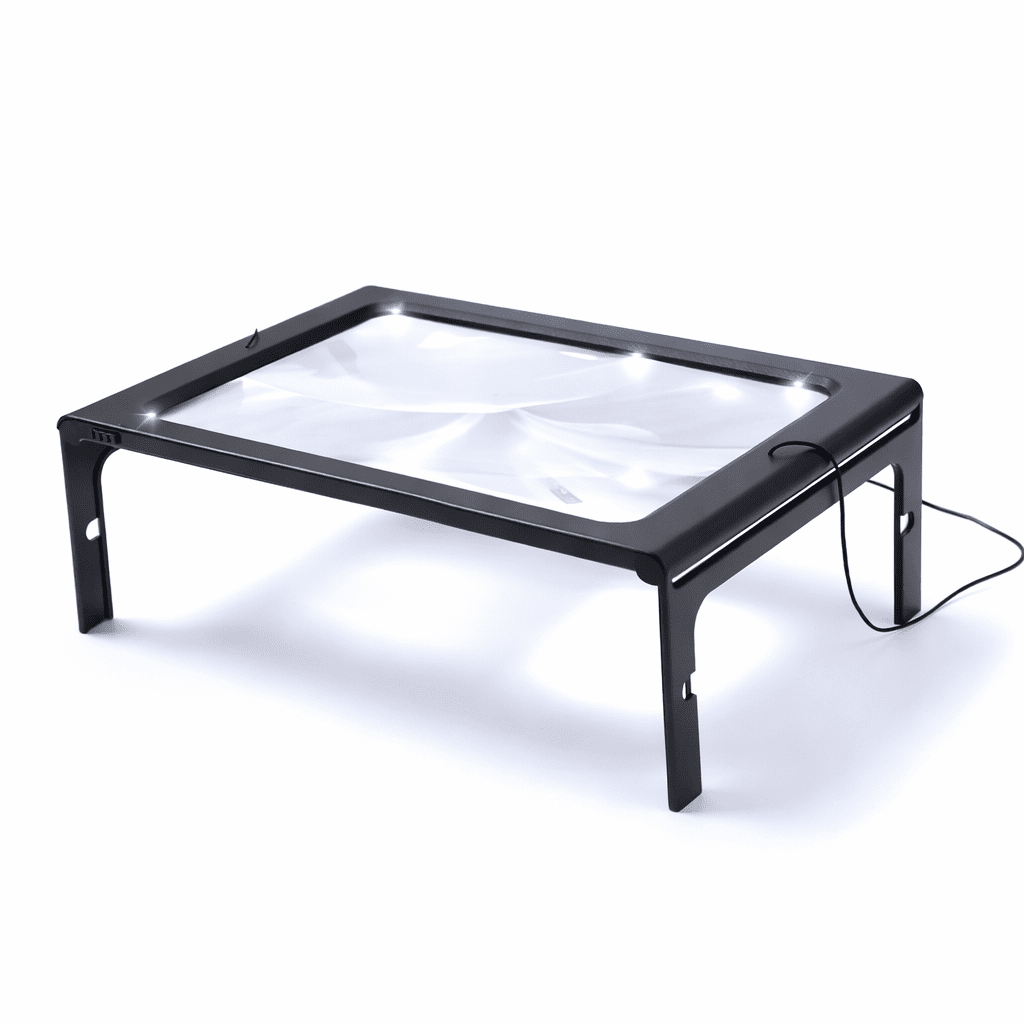 VisionDesk | 3X opvouwbare loep met LED-verlichting – handsfree tafelvergrootglas