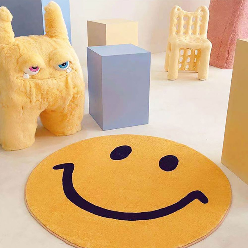 SmileRug | Smiley Vloerkleed – Geel Faux Kasjmier, Schattig Rond Vloermatje