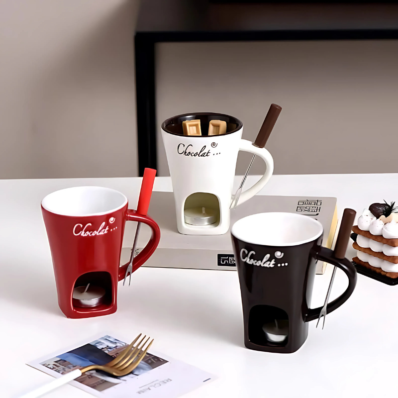Fondino | Mini Fondue Mok - Draagbare Chocolade & Kaas Smeltpot met Theelichtje Verwarming