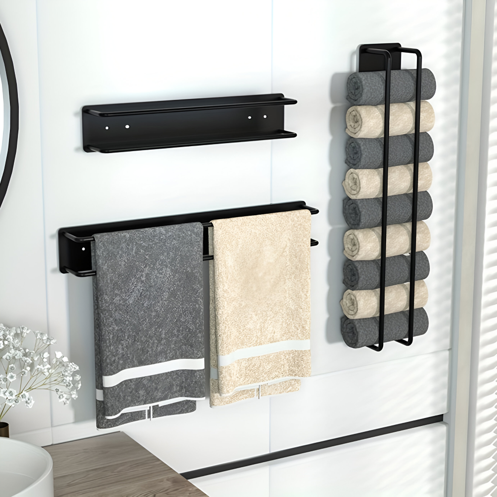TowelCove | Strakke metalen handdoekhouder – Duurzaam wandrek en opbergsysteem voor de badkamer