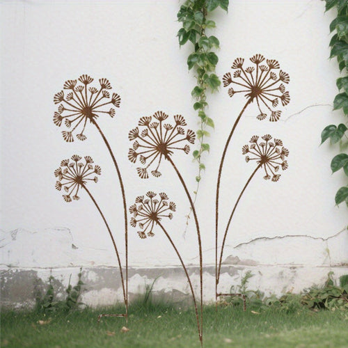 BloomRust | Metalen Paardenbloem Tuinstekerset – Rustieke Buiten Metalen Tuindecoratie