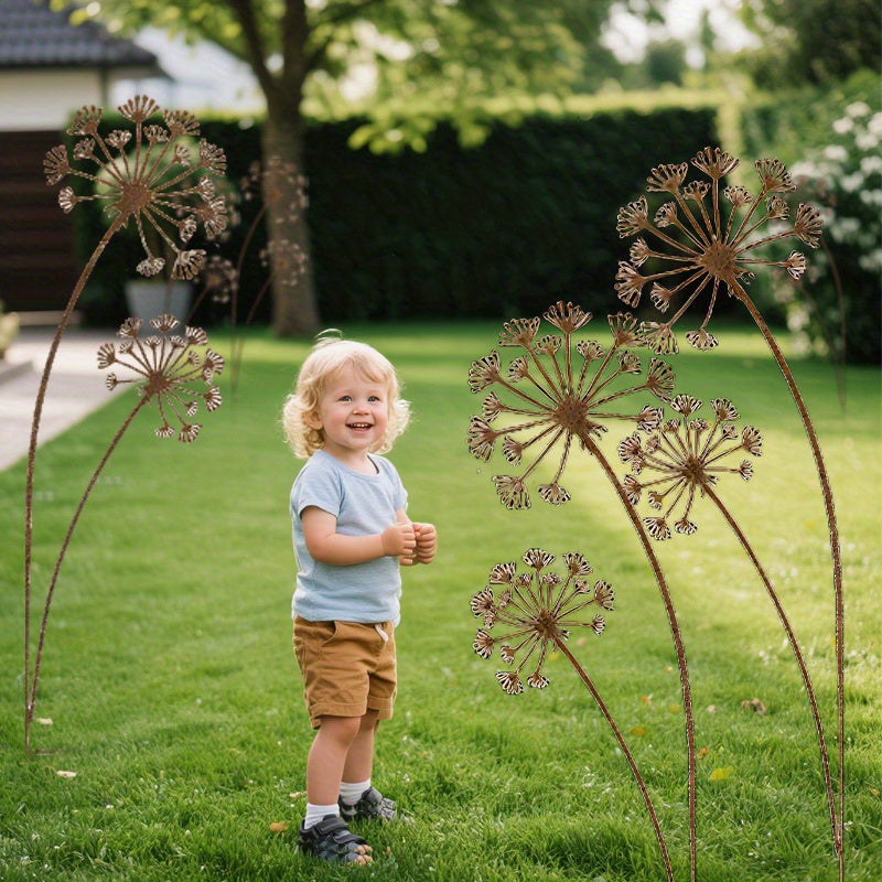 BloomRust | Metalen Paardenbloem Tuinstekerset – Rustieke Buiten Metalen Tuindecoratie