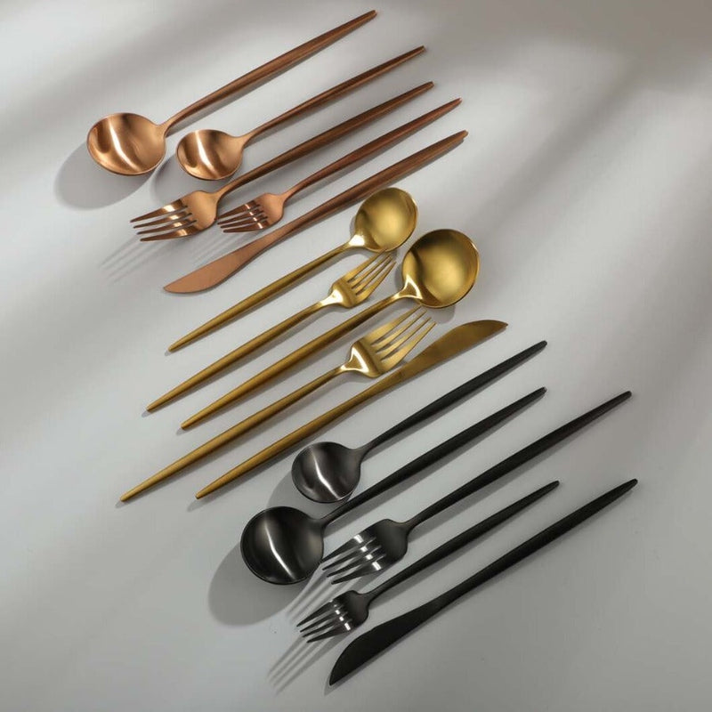 Finix | Minimalistische bestekset van roestvrij staal - Modern bestek voor de eetkamer, elegant tafelgerei