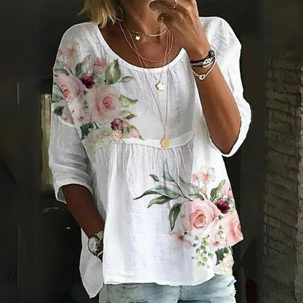 Ayen | Zomerblouse voor dames – Shirt met bloemenprint, 3/4-mouwen en losse pasvorm