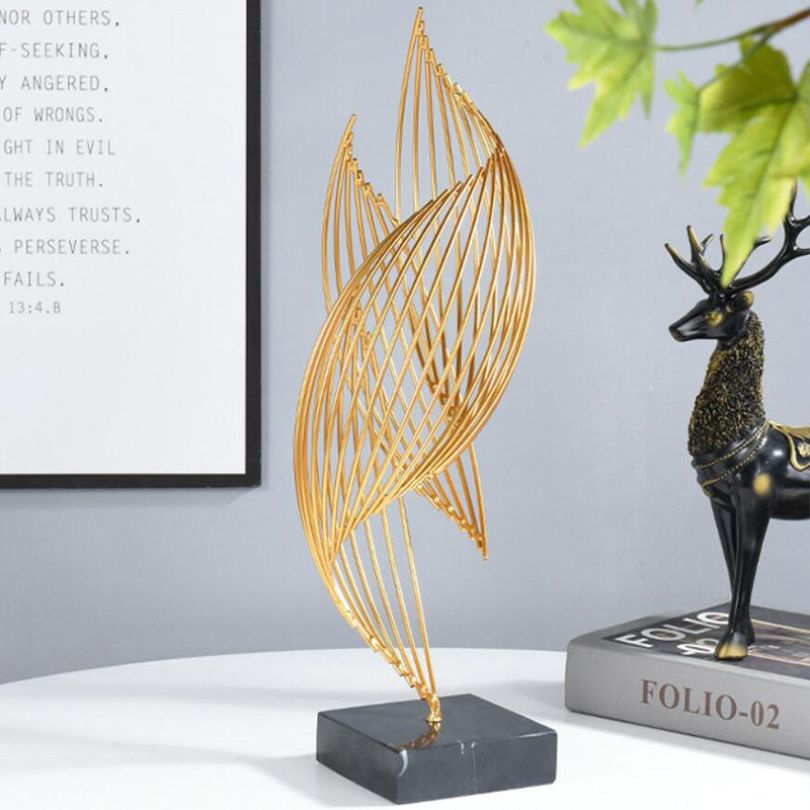 Curvique | Modern Metalen Abstract Golvend Ornament - Gouden Sculptuur voor Decoratie thuis & op Kantoor