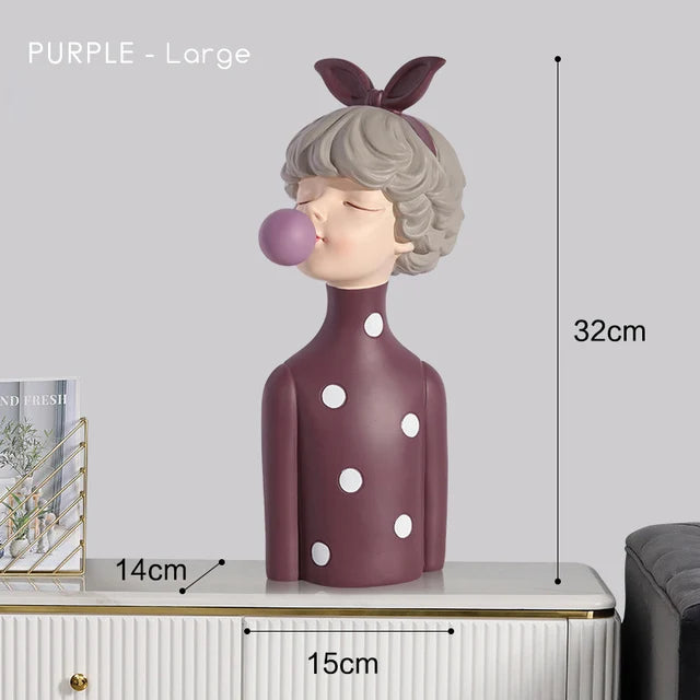 BlushPop | Meisje Bubble-Gum Beeldje - Chic Harsbeeldje, Grillig Home Décor Accent