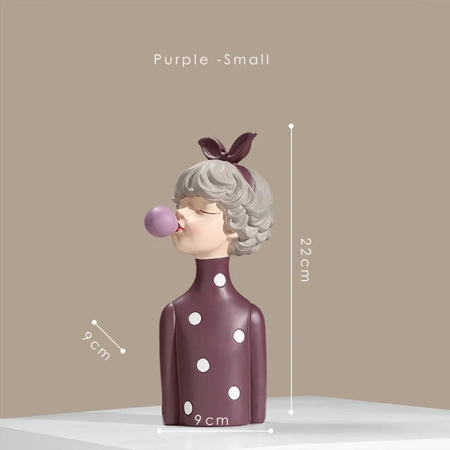 BlushPop | Meisje Bubble-Gum Beeldje - Chic Harsbeeldje, Grillig Home Décor Accent