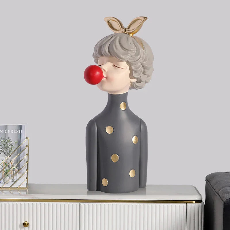 BlushPop | Meisje Bubble-Gum Beeldje - Chic Harsbeeldje, Grillig Home Décor Accent