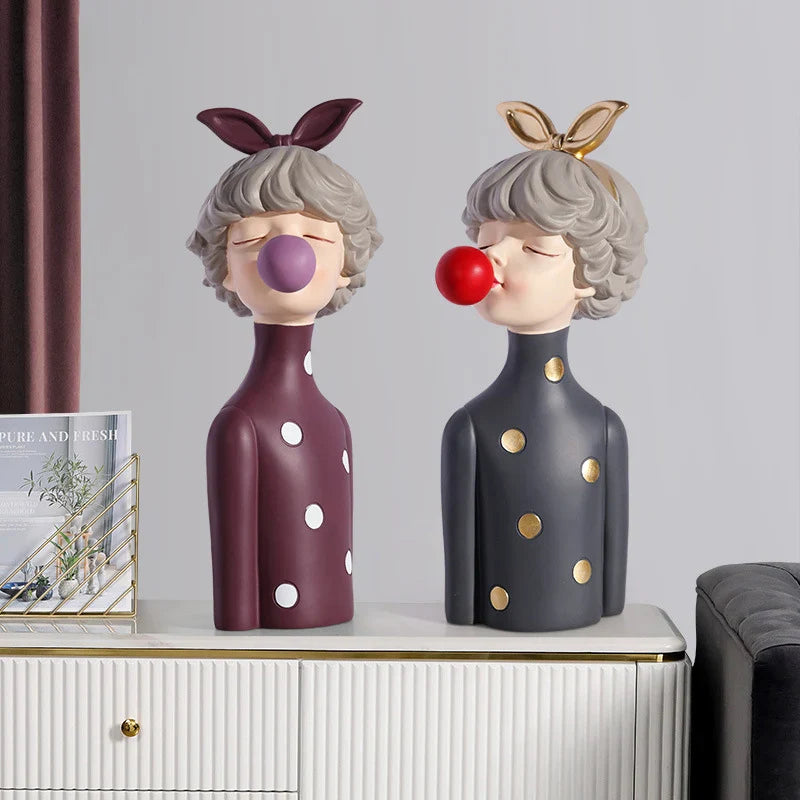 BlushPop | Meisje Bubble-Gum Beeldje - Chic Harsbeeldje, Grillig Home Décor Accent