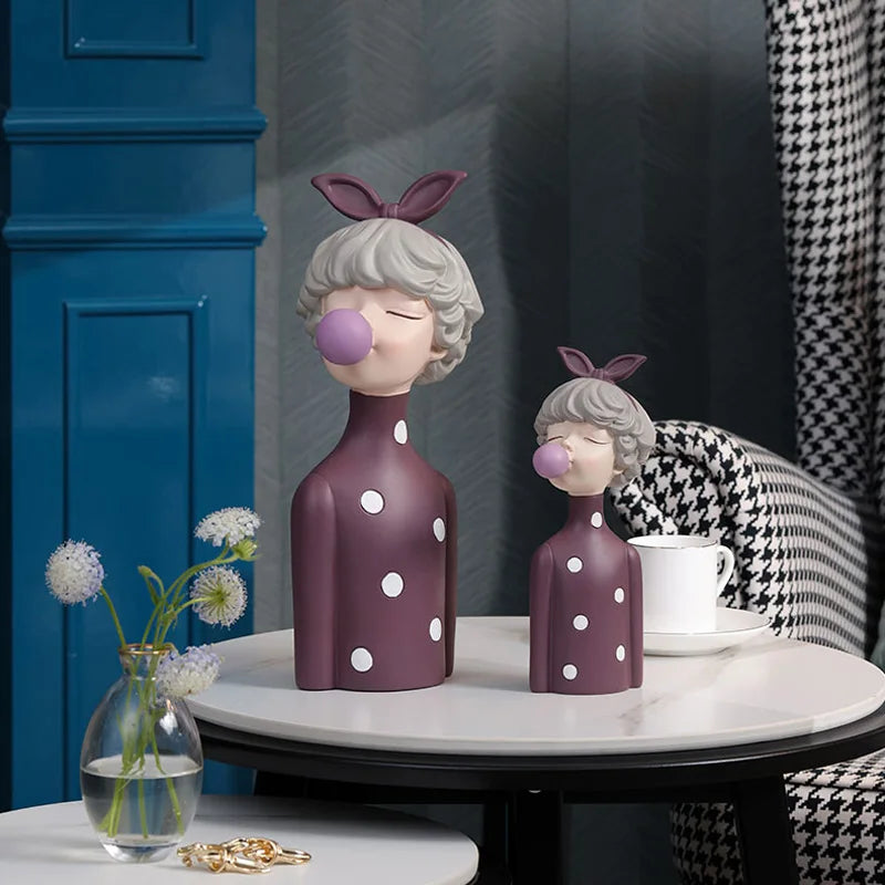 BlushPop | Meisje Bubble-Gum Beeldje - Chic Harsbeeldje, Grillig Home Décor Accent