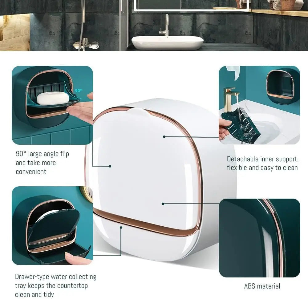 SoapShell | Modern Zeepbakje met Deksel & Lekbakje - Stijlvolle Badkamer Zeephouder