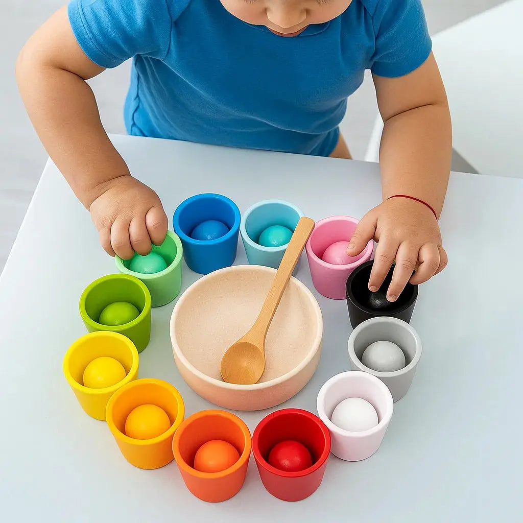 RainbowSort | Montessori Regenboog Ballen in Bekers – Educatief Kinderspel, Kleur- en Vormmatching, Motoriek & Cognitieve Vaardigheden