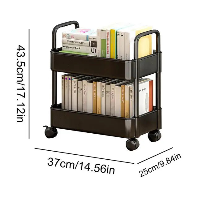 ShelfMover | Rolbare boekenrekwagen – Verrijdbare boekenrek met 2 lagen