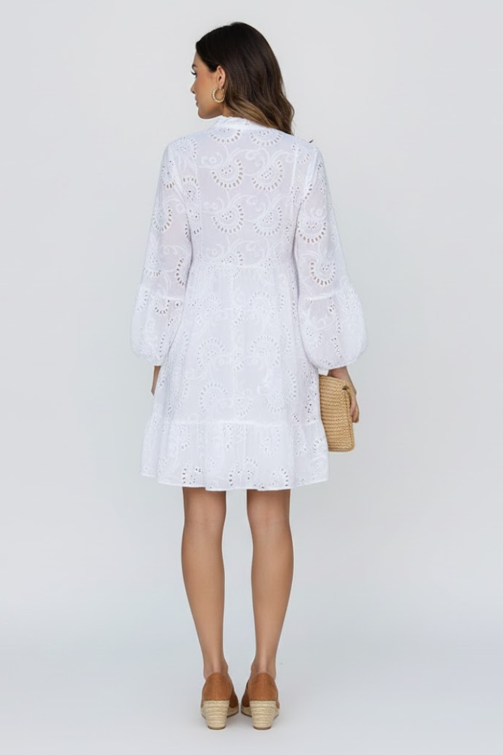 Vaenisse | Dames transparante mini-jurk met eyelet-borduursel – losvallende boho korte jurk