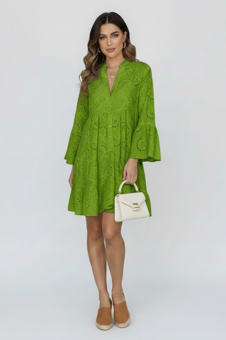 Vaenisse | Dames transparante mini-jurk met eyelet-borduursel – losvallende boho korte jurk