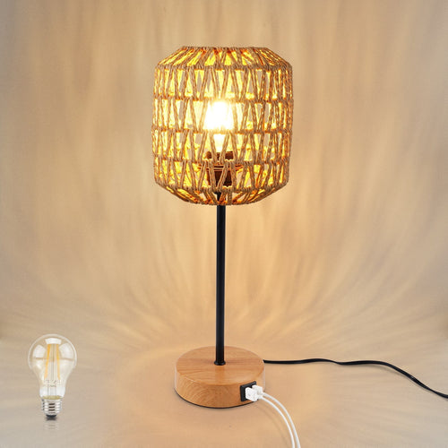BohoBeam | 3-Weg Dimbare Rotan Tafellamp met Touch Control & USB-poort - Boho Chic Bureaulamp