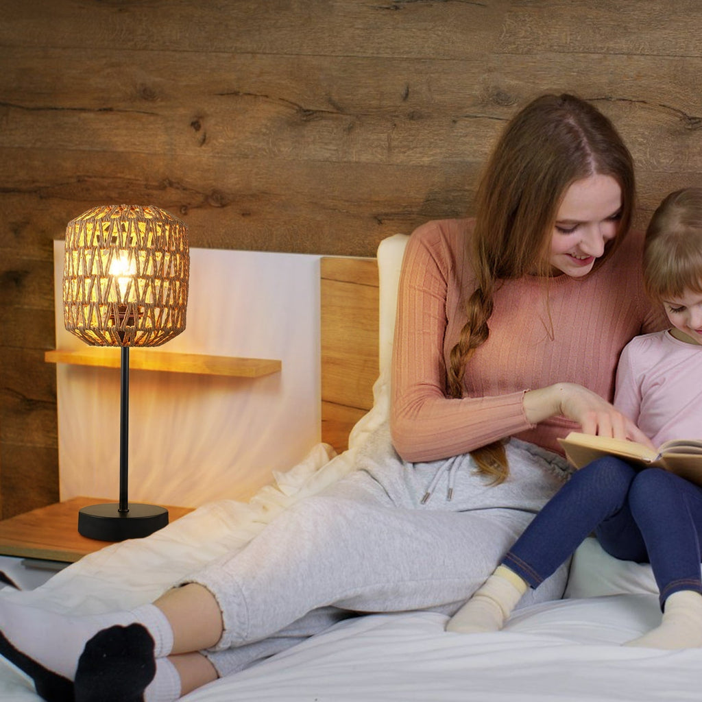 BohoBeam | 3-Weg Dimbare Rotan Tafellamp met Touch Control & USB-poort - Boho Chic Bureaulamp