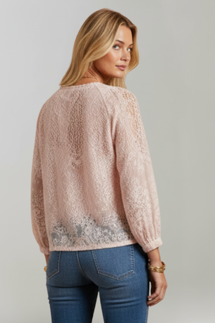 Eluneth | Dames transparante gehaakte blouse – top met striksluiting bij de hals