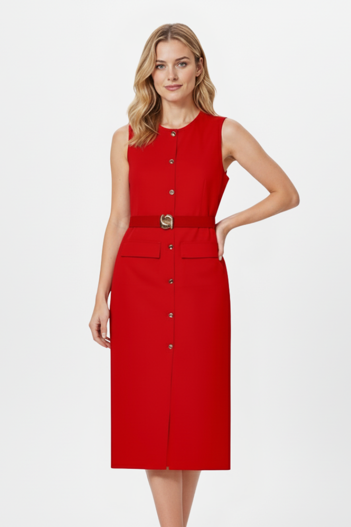 Vaenoria | Dames midi-jurk – knoopsluiting aan de voorkant