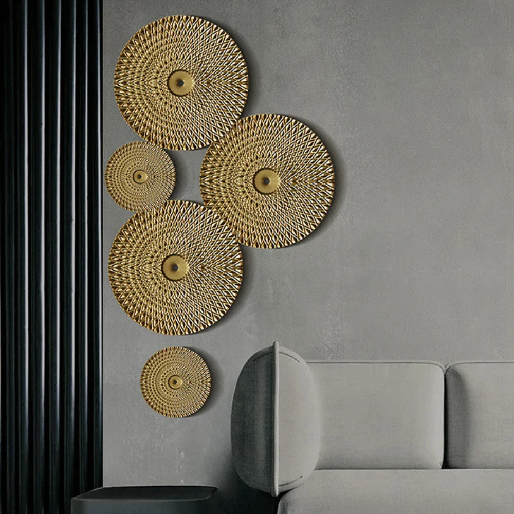 OroCirque | Scandinavisch Goud Cirkelvormig Wanddecoratie - Modern Metalen Kunst Accent voor Woondecoratie