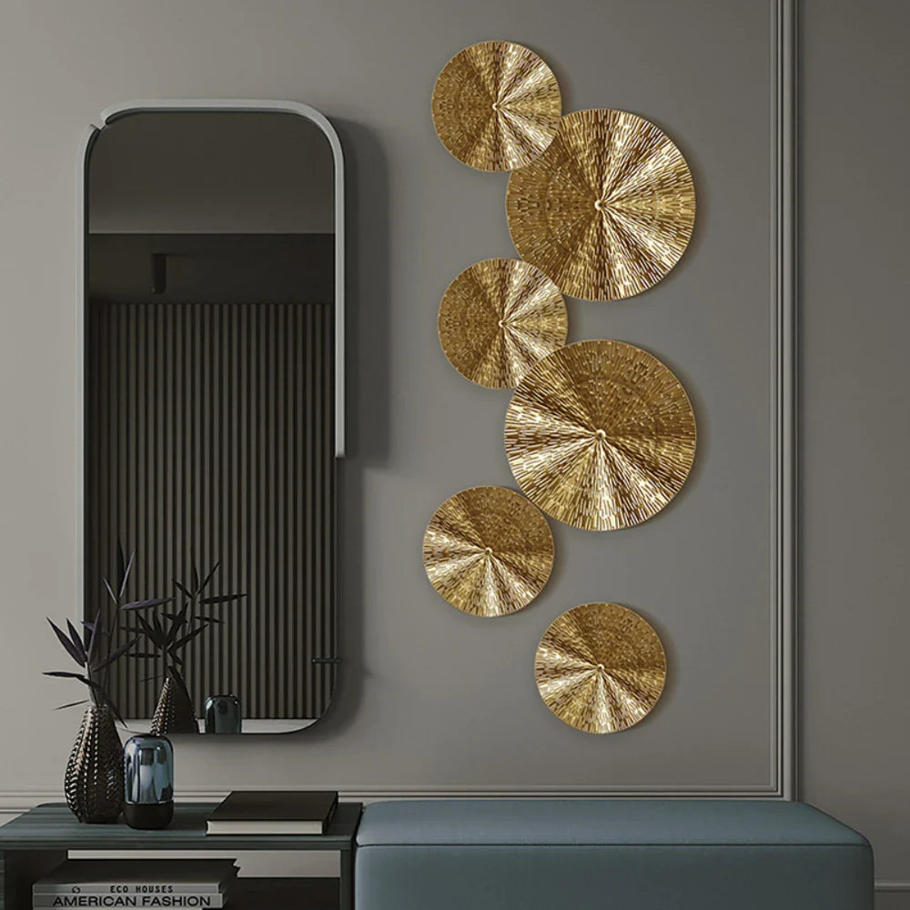 OroCirque | Scandinavisch Goud Cirkelvormig Wanddecoratie - Modern Metalen Kunst Accent voor Woondecoratie