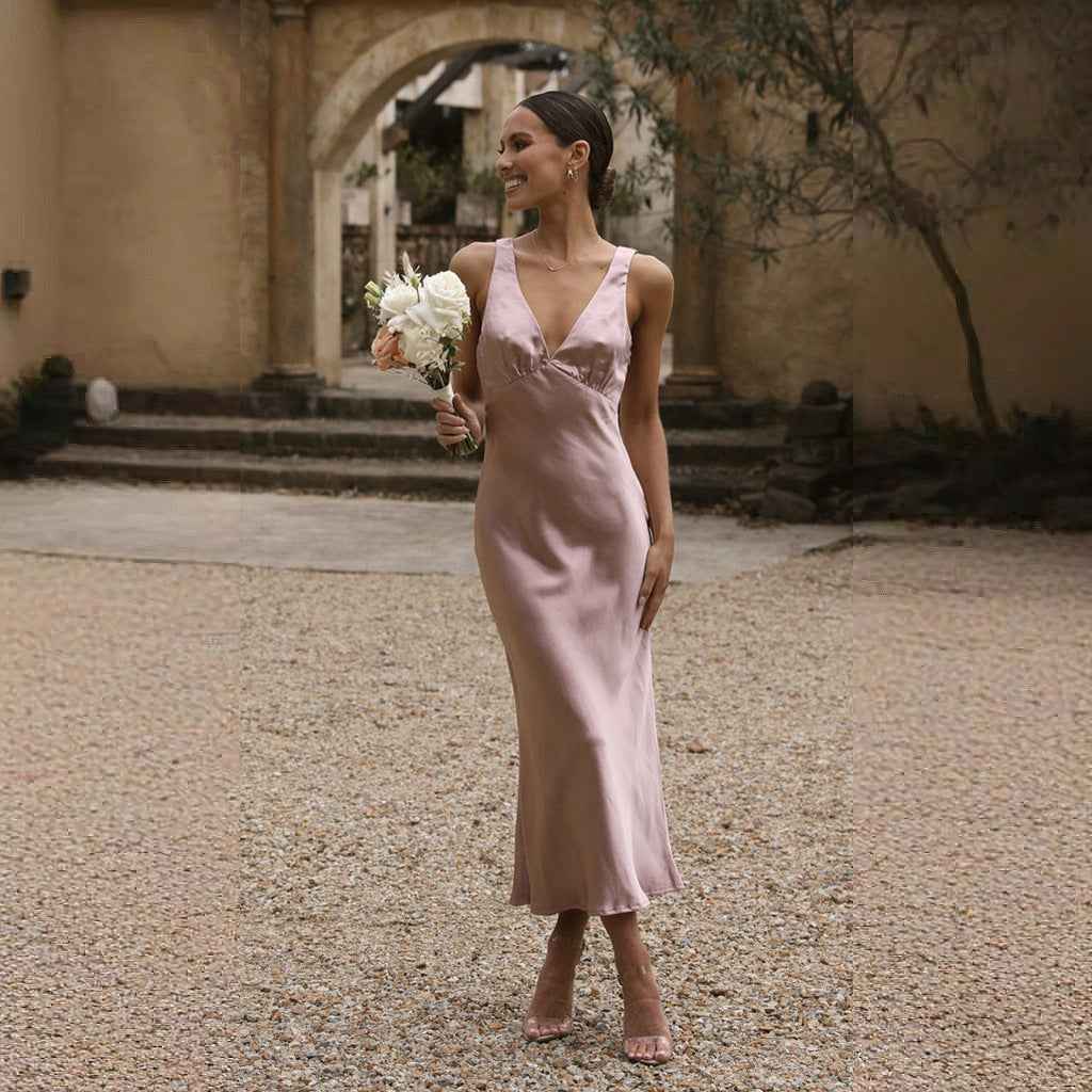 Althira | Zijdeachtige Satijnen Midi Jurk – Mouwloos, Bodycon, Formele Avond- & Partyjurk