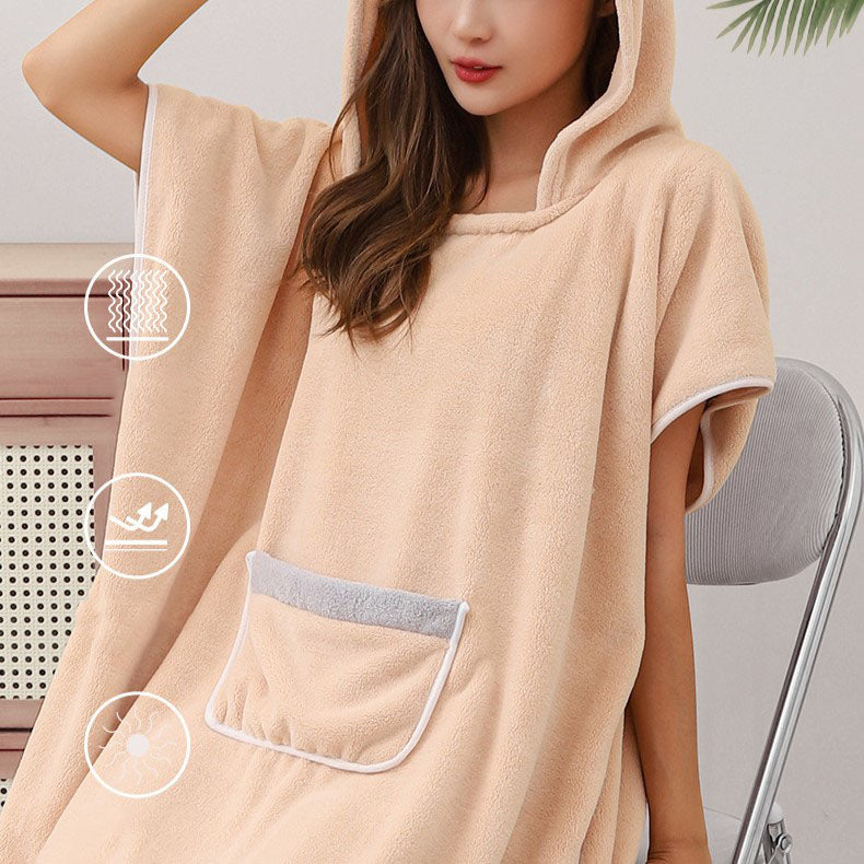 HoodieRobe | Poncho-badjas met capuchon van fleece – zacht, comfortabel, sneldrogend, unisex bad- en spajurk