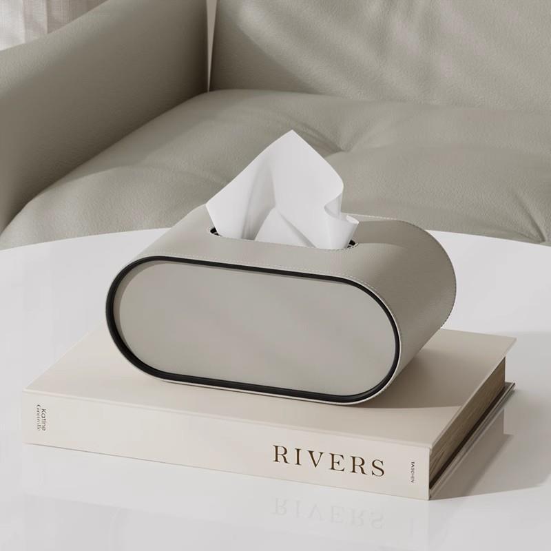 Tissuelle | Elegante ovale gezichtstissuehouder van kunstleer - decoratieve tissueboxhoes