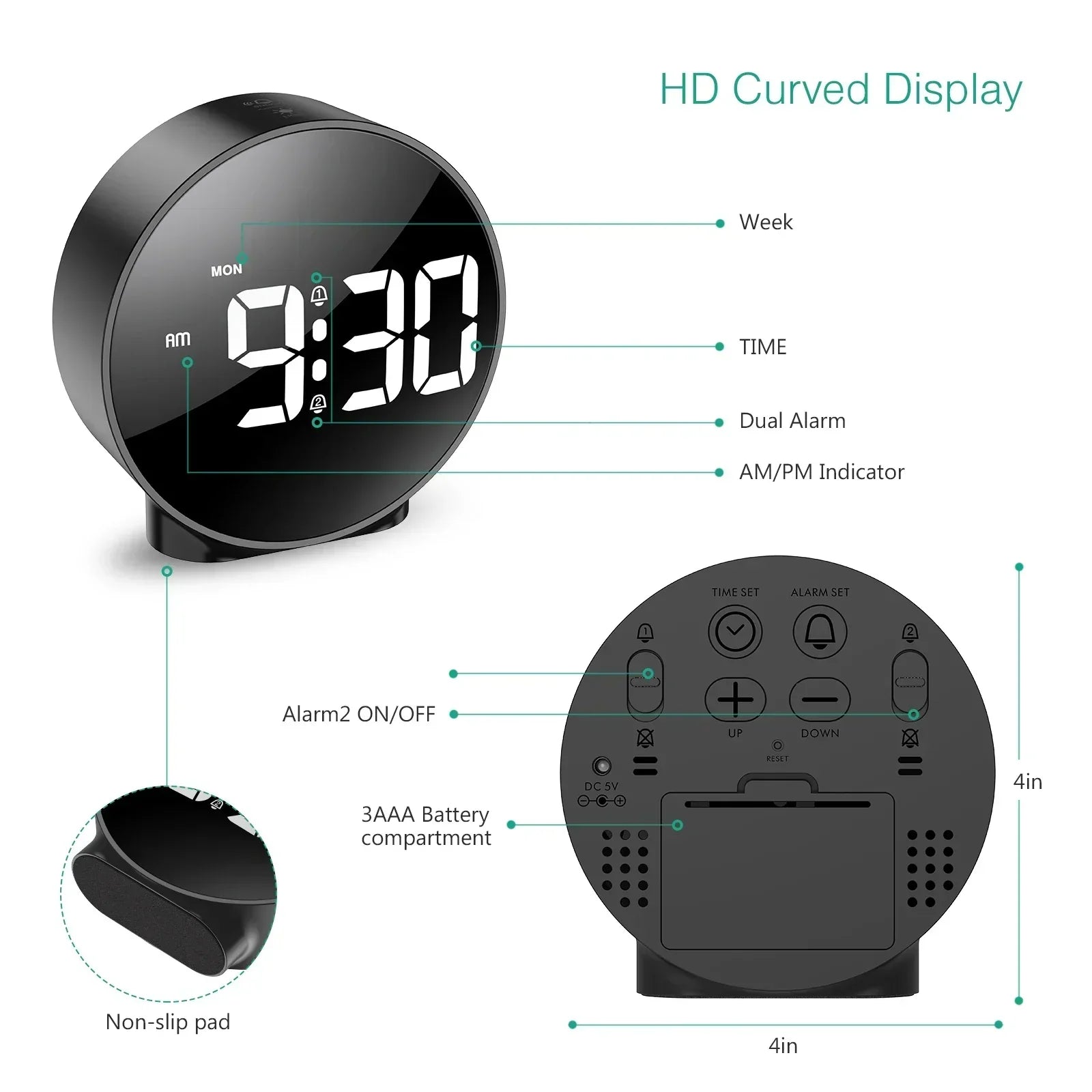 LumoTime | LED digitale tafelklok - dimbaar display, alarm, nachtlampje, USB-voeding, moderne bureauklok