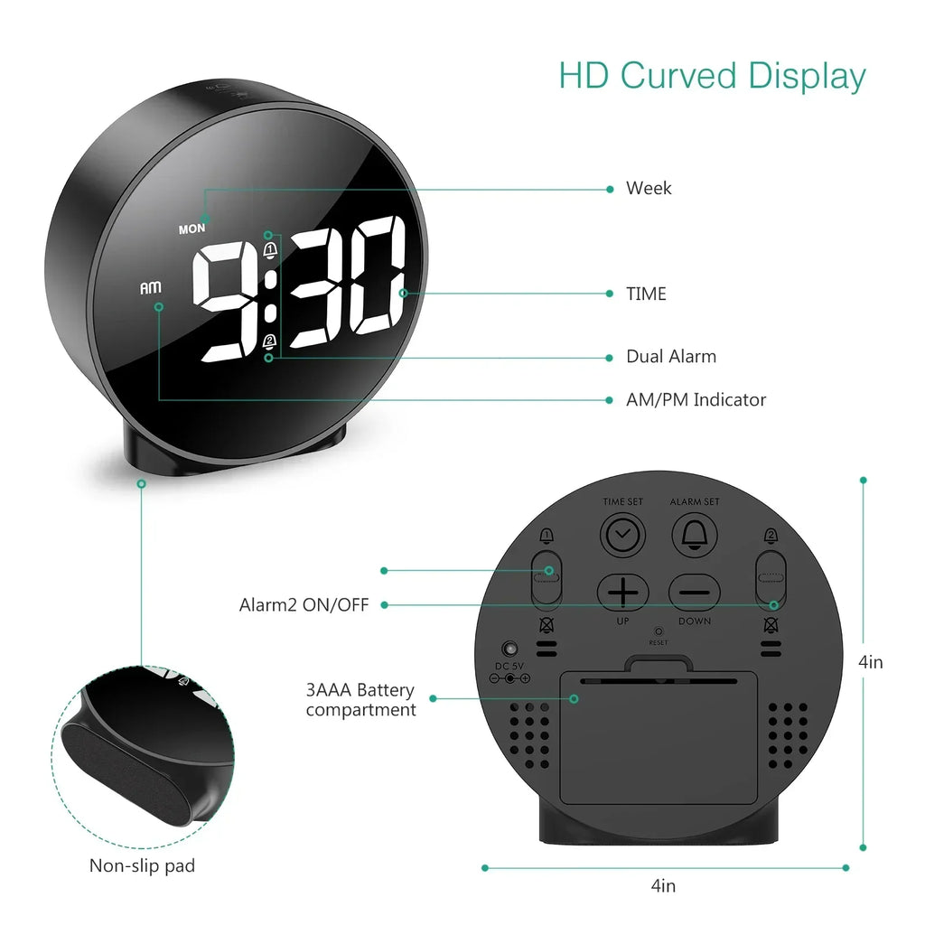 LumoTime | LED digitale tafelklok - dimbaar display, alarm, nachtlampje, USB-voeding, moderne bureauklok