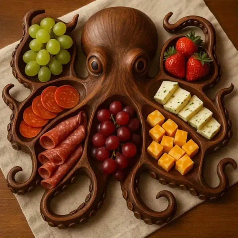 KrakenTray | Houten Octopus Charcuterieplank - Nautisch Serveerplateau