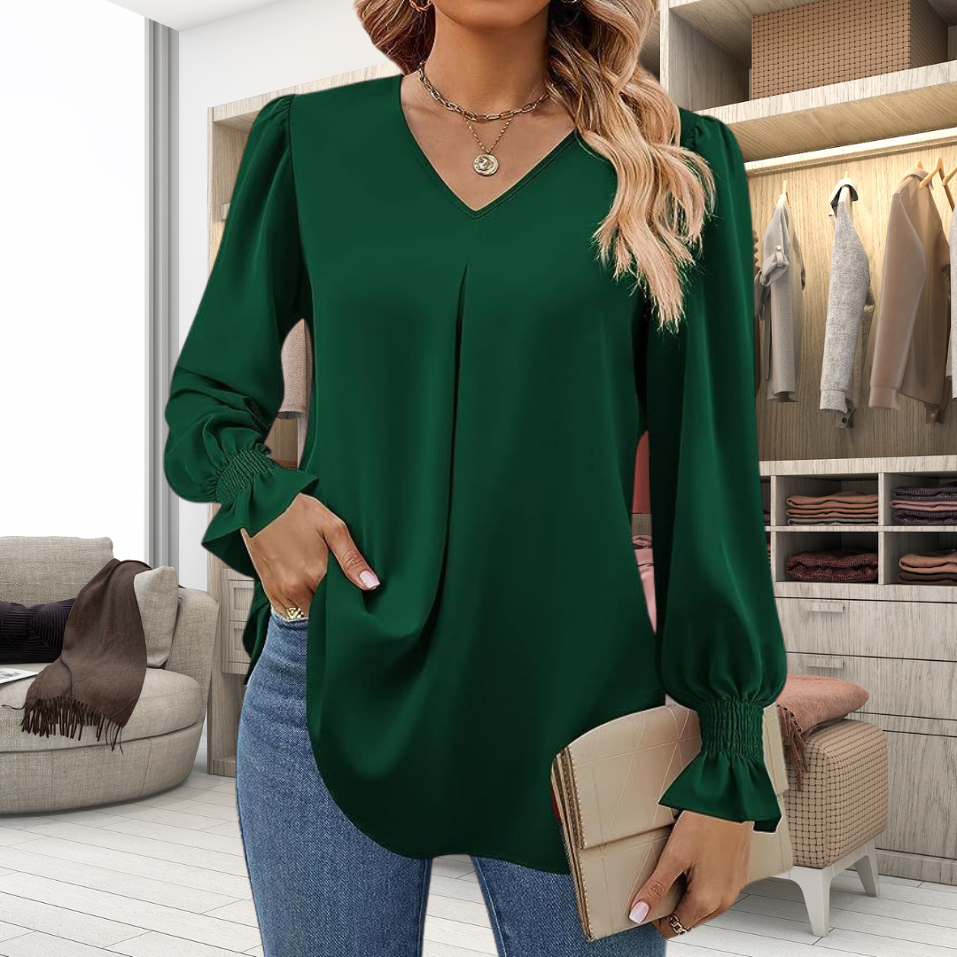Nelvra | Elegante chiffon damesblouse – lange mouwen, lichtgewicht casual- en kantoortop