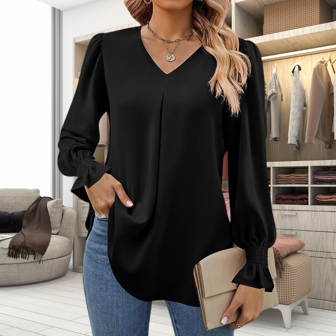 Nelvra | Elegante chiffon damesblouse – lange mouwen, lichtgewicht casual- en kantoortop