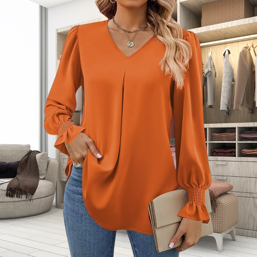 Nelvra | Elegante chiffon damesblouse – lange mouwen, lichtgewicht casual- en kantoortop