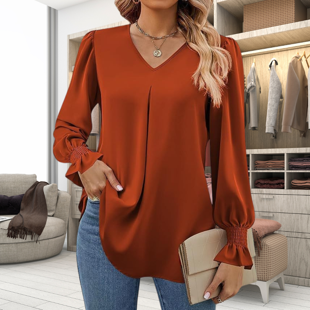Nelvra | Elegante chiffon damesblouse – lange mouwen, lichtgewicht casual- en kantoortop
