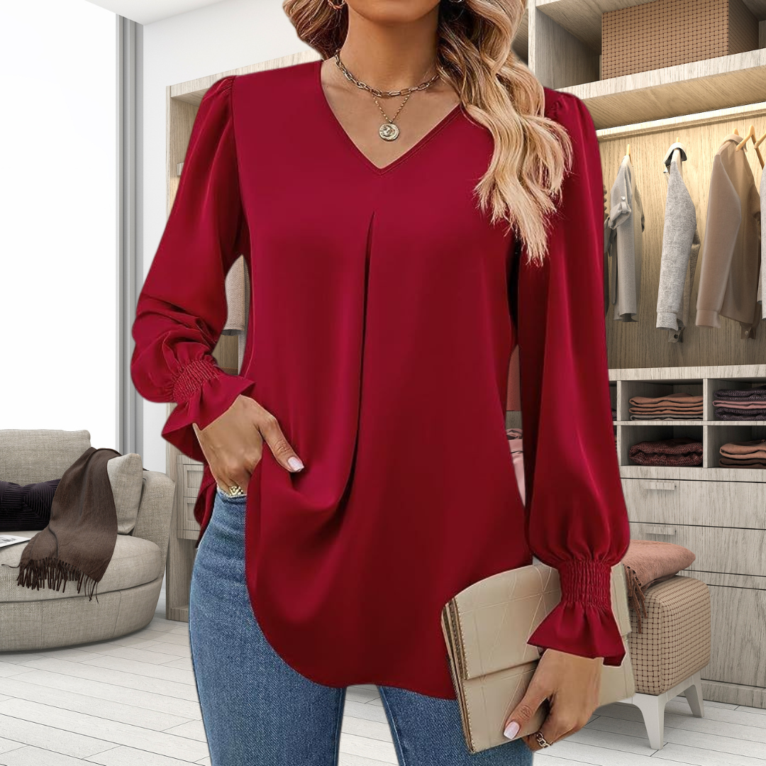 Nelvra | Elegante chiffon damesblouse – lange mouwen, lichtgewicht casual- en kantoortop