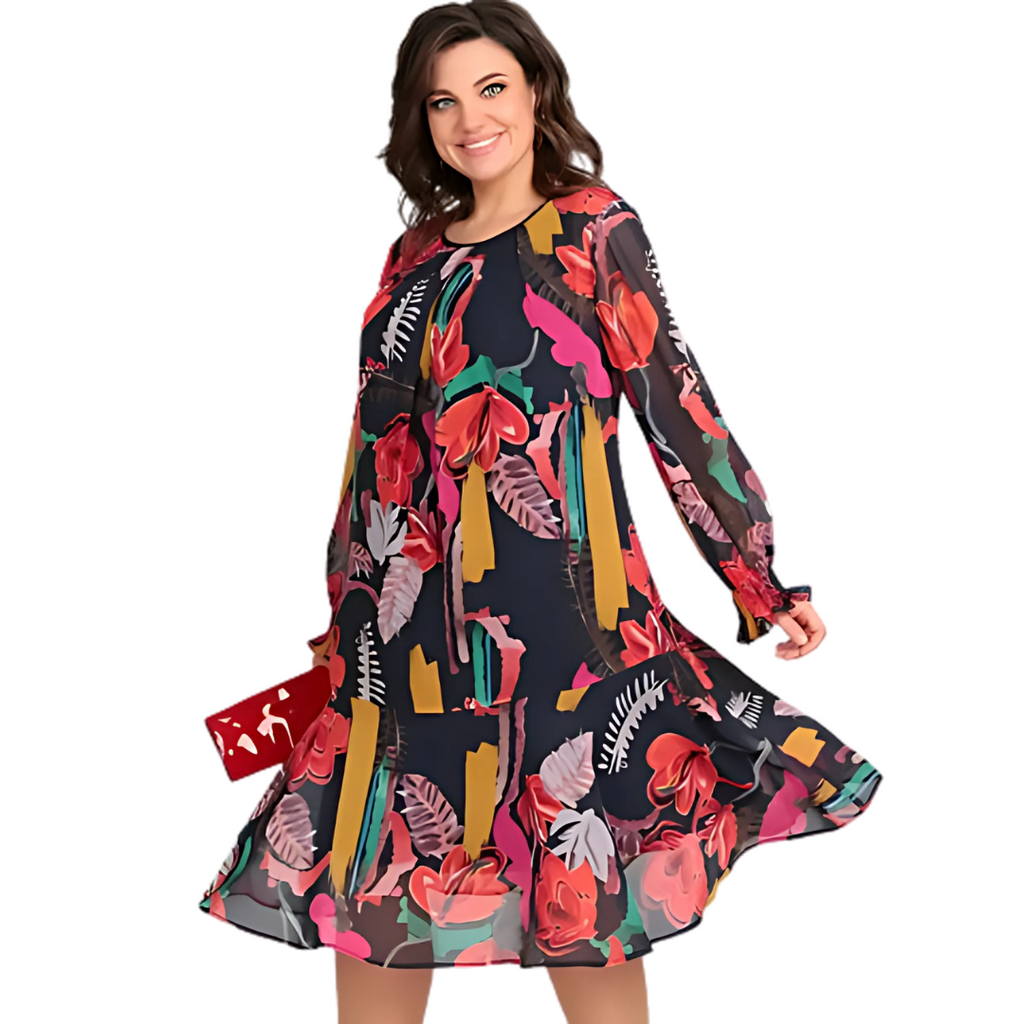 Vionelle | Bloemenchiffon jurk met lange mouwen – lichtgewicht, losse pasvorm, casual zomerstijl