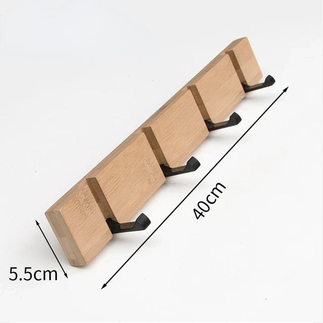 HookHaven | Houten wandkapstok - ruimtebesparende hanger van bamboe en metalen haken