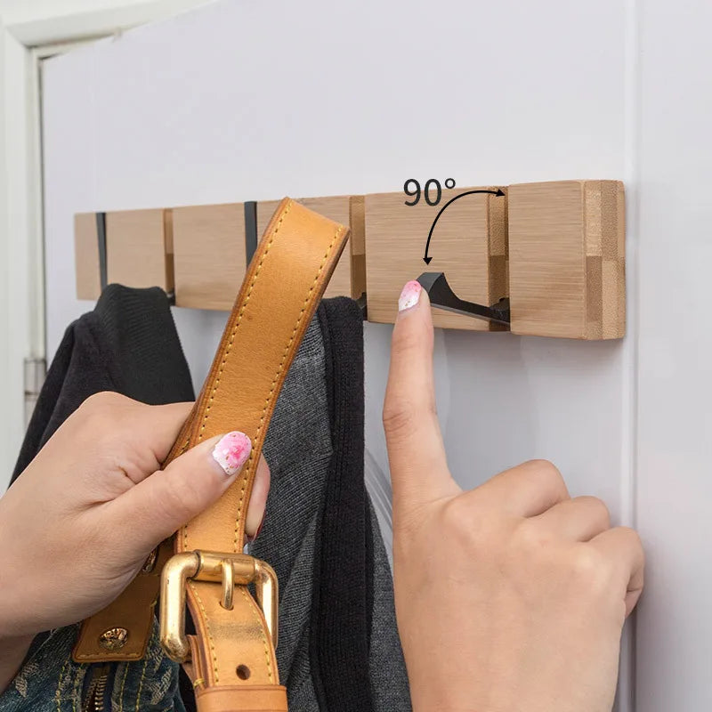 HookHaven | Houten wandkapstok - ruimtebesparende hanger van bamboe en metalen haken