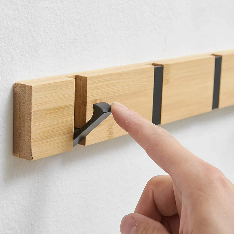 HookHaven | Houten wandkapstok - ruimtebesparende hanger van bamboe en metalen haken