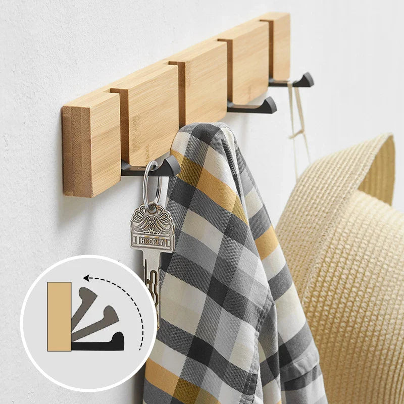 HookHaven | Houten wandkapstok - ruimtebesparende hanger van bamboe en metalen haken