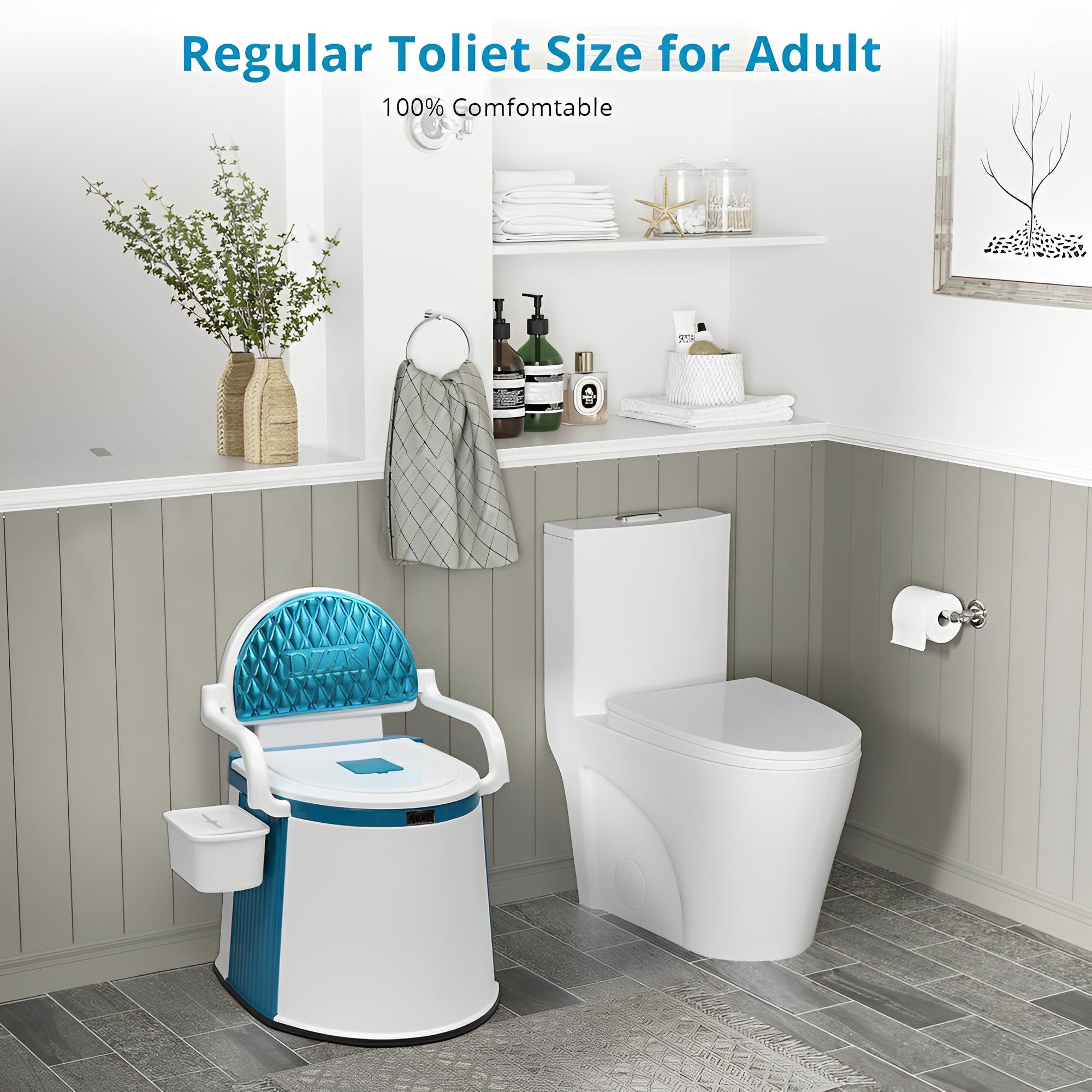 ComforLoo | Draagbaar toilet voor volwassenen en ouderen - 5 Gallon Commode met deksel, handgrepen en rugleuning