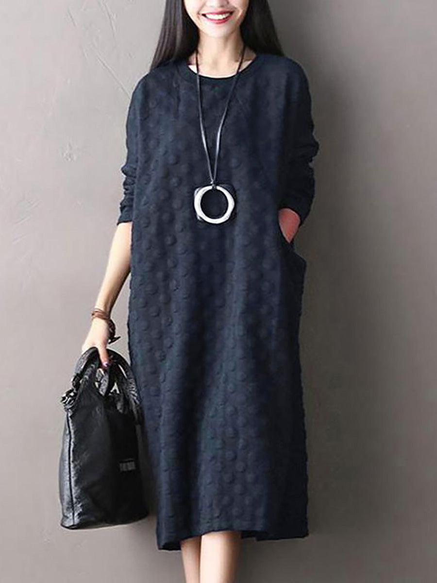 Aylin | Plus size polkadot midi-jurk voor dames – katoenen casual A-lijn jurk met lange mouwen