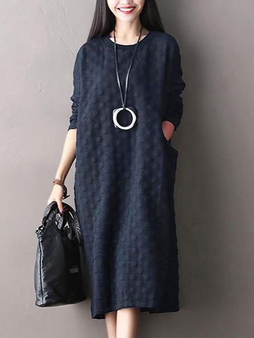 Aylin | Plus size polkadot midi-jurk voor dames – katoenen casual A-lijn jurk met lange mouwen
