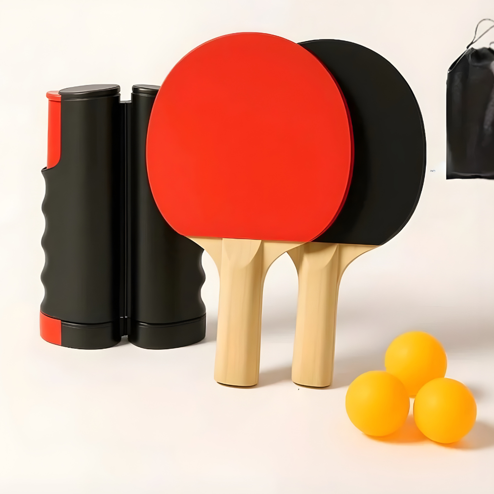 PingPort | Compacte draagbare tafeltennisset met intrekbaar net, batjes en ballen voor gezellig familieplezier binnen en buiten