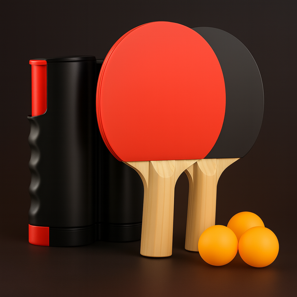 PingPort | Compacte draagbare tafeltennisset met intrekbaar net, batjes en ballen voor gezellig familieplezier binnen en buiten